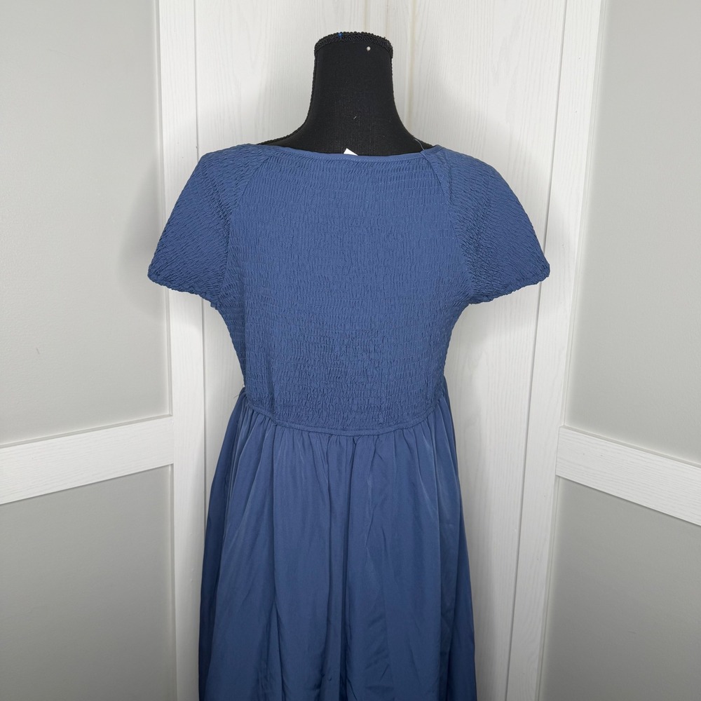 Kohl's Maxi Dress Women XL Blue Smocked Bodice Short Sleeve Pockets - Picture 9 of 13